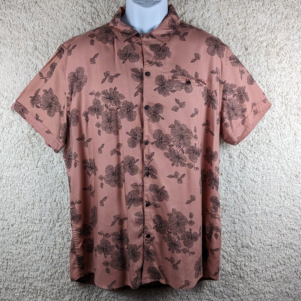 Truth Substance* Men's Short Sleeve Button Down Curved Hem Chest Pocket Shirt~XL